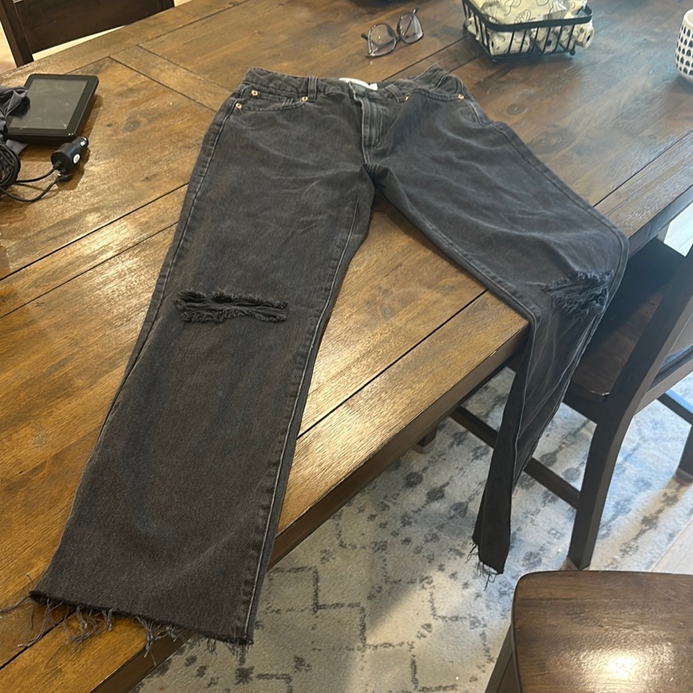Garage Black Straight Leg Jeans Distressed